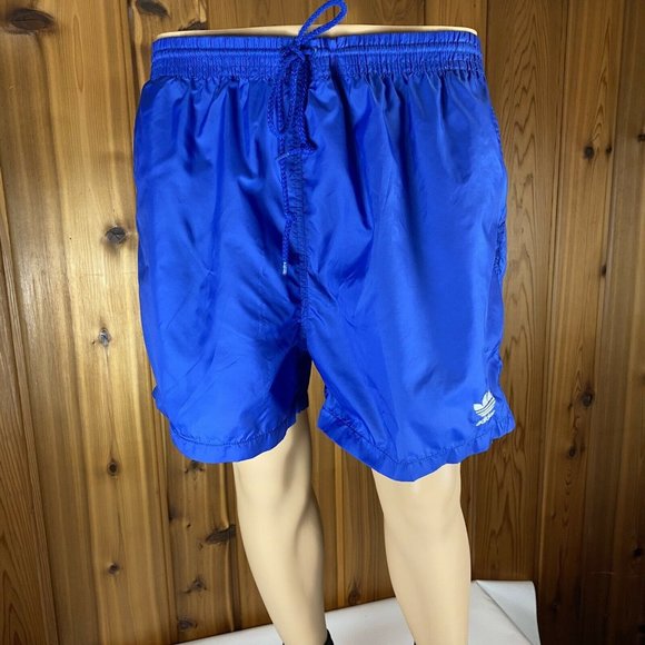 VTG 80s Adidas Track High Shorts Men's Size Large Solid Blue Trifold Polyester - Picture 3 of 10